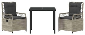 Conjunto de Jantar de Jardim 3 Peças Cinza Claro em Polyrattan.