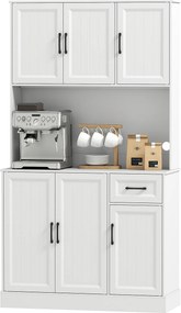 Armário Alto de Cozinha, 100 x 39,5 x 180,5 cm, Prateleiras Reguláveis, Branco