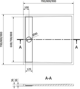 Mexen Amon base de duche quadrada SMC 90 x 90 cm, branco - 4F109090