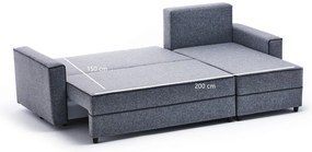 Sofá-Cama de Canto Ece – Cinzento – 242x88x90 cm