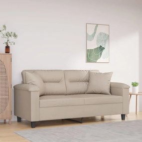 vidaXL Sofá 2 lugares c/ almofadões 140 cm tecido microfibra cor creme