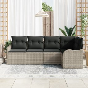 Conjunto de Sofá de Jardim vidaXL de 5 Peças com Almofadas Cinza Claro