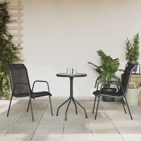 vidaXL 3 pcs conjunto de jantar para jardim aço preto