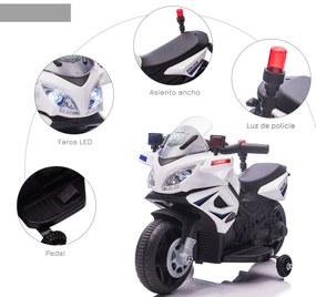 HOMCOM Mota Elétrica Infantil de Polícia Bateria 6V Recarregável para Crianças acima de 18 Meses com Faróis Buzina e Rodas de Equilíbrio Velocidade Máx. 3km/h 69x39x43cm Multicor