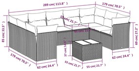 10 pcs conj. sofás jardim com almofadões vime PE castanho