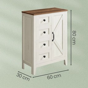 Armário de casa de banho 30 x 60 x 80 cm com prateleira ajustável e 4 gavetas com portas Branco