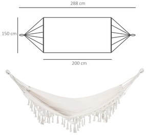 Cama de Rede Suspensa 288x150 cm de Algodão com Bolsa de Transporte Capacidade 180 kg para Pátio Terraço Campismo Creme