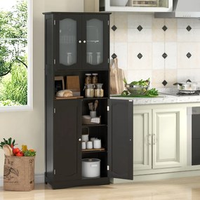Armário alto 60 x 30 x 164 cm de armazenamento para casa de banho, despensa cozinha ou sala com portas de vidro fosco Preto