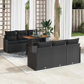 vidaXL Conjunto de Sofá de Jardim com almofada 7 pcs Preto vime PE