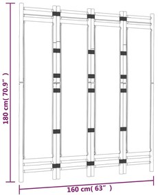 Biombo com 4 painéis dobráveis bambu e lona 160 cm