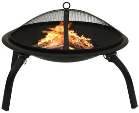 Braseira e barbecue 2-em-1 com atiçador 56x56x49 cm aço