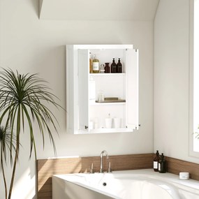 Armário de parede para casa de banho 61 x 20 x 84 cm com 3 níveis, móvel suspenso de arrumação com 2 portas e prateleira ajustável, branco