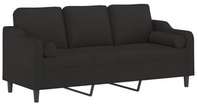 Sofá 3 lugares + almofadas decorativas 180 cm tecido preto