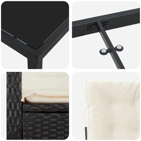Conjunto de Jantar de Jardim com Almofadas de Rattan Preto
