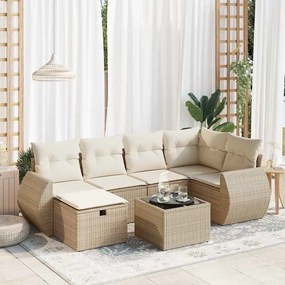 vidaXL 7 pcs conjunto de sofás p/ jardim com almofadões vime PE bege