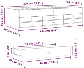 Sofá-cama com gavetas sem colchão 100x200 cm cinzento cimento