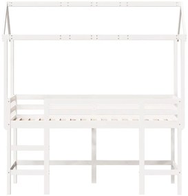 Cama alta c/ escada e telhado 90x200 cm pinho maciço branco