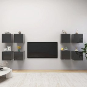 Móveis de parede para TV 8 pcs 30,5x30x30 cm cinzento brilhante