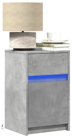 vidaXL Mesa de cabeceira c/ luzes LED derivados madeira cinza cimento