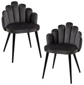 Pack 2 Cadeiras Hand Veludo Pernas Pretas - Cinza escuro