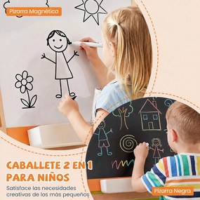 Cavalete Infantil de Desenho de Dupla Face, 51 x 48 x 74-106 cm, Altura Ajustável, Natural