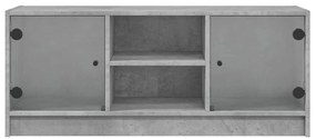 Móvel de TV c/ portas de vidro 102x37x42 cm cinza cimento