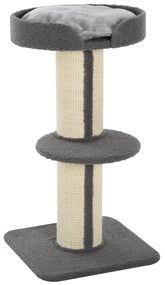 Arranhador para Gatos Altura 91 cm de 3 Níveis com Ninho Plataforma e Poste de Sisal 45x45x91 cm Cinza