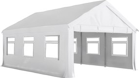 Outsunny Gazebo de Jardim 4x6 m com Painéis Laterais, 6 Janelas e Entrada Dupla, em Aço Galvanizado, Branco | Aosom Portugal