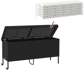 Caixa de arrumação jardim com rodas 160x55x75 cm vime PE preto
