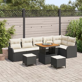 Conjunto de Sofá de Jardim de 9 Peças com Almofadas Preto Rattan Polié