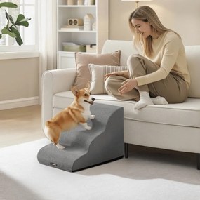 Escada para cães 57 x 40 x 40 cm com revestimento antiderrapante e 3 degraus cinza 