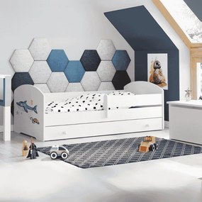 Cama infantil branca tubarão com gaveta LUK 160x80 - colchão e estrado incluído