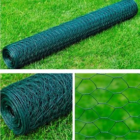 vidaXL Cerca de arame hexagonal 1x25 m aço verde-escuro