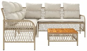 2 pcs conjunto de sofás p/ jardim com almofadões vime PE bege