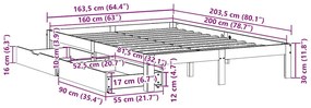 Estrutura de cama com gavetas 160x200 cm pinho maciço branco