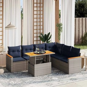 vidaXL 7 pcs conjunto sofás p/ jardim c/ almofadões vime PE cinzento