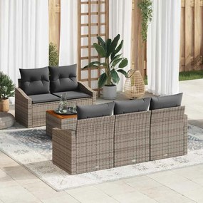 vidaXL Conjunto de Sofá de Jardim de 6 Peças com Almofadas Cinzas em Rattan Poliéster de Acácia