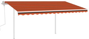 Toldo retrátil manual com luzes LED 4,5x3 m laranja e castanho