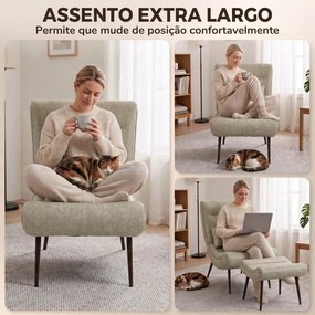 Poltrona Retro com Apoia-pés em Leathaire e Almofada Lombar, Branco Creme