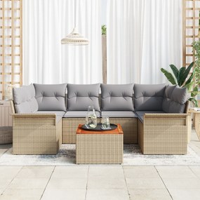 Conjunto de Sofá de Jardim vidaXL 7 Peças com Almofadas Bege Vime e Ac