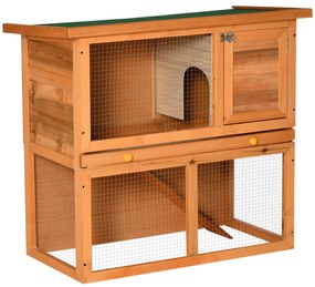 PawHut Coelheira de Exterior de Madeira para Animais Pequenos 2 Níveis com Rampa Teto Asfáltico 90x45x80 cm Madeira e Verde | Aosom Portugal