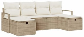 Conjunto de Sofá de Jardim de 6 Peças com Almofadas Bege Rattan Poliés