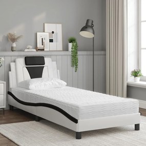 Cama com colchão 90x200 cm couro artificial branco e preto