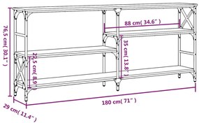 Mesa consola 180x29x76,5 cm derivados madeira cinzento sonoma