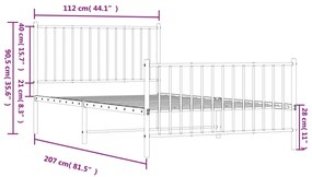 Estrutura de cama com cabeceira e pés 107x203 cm metal branco