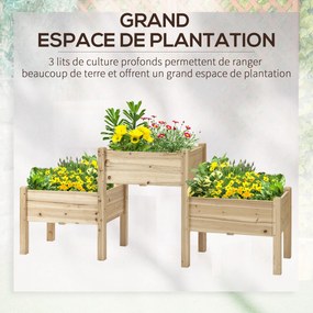 Floreira com pés quadrada para horta, de 2 andares, com dimensões de 184 x 45 x 80 cm; com canais de irrigação; em madeira de abeto pré-oleada