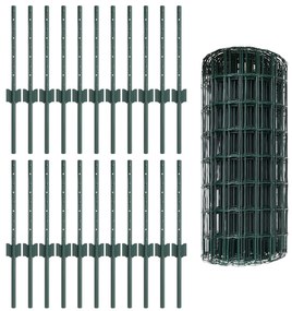 Cerca Euro com 22 Postes U Verde 0,4x50 m Aço