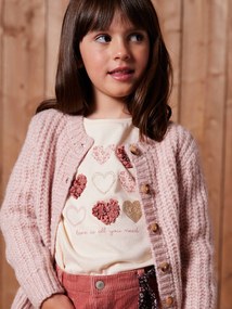 Camisola com coração em relevo e mangas compridas, para menina cru
