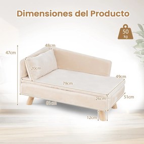Cama elevada para animais de estimação 81 x 51 x 47 cm  com almofada e travesseiro removíveis, pernas de madeira e encosto alto