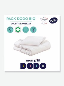 Conjunto edredon + almofada Bio, Mon P'tit DODO branco claro liso